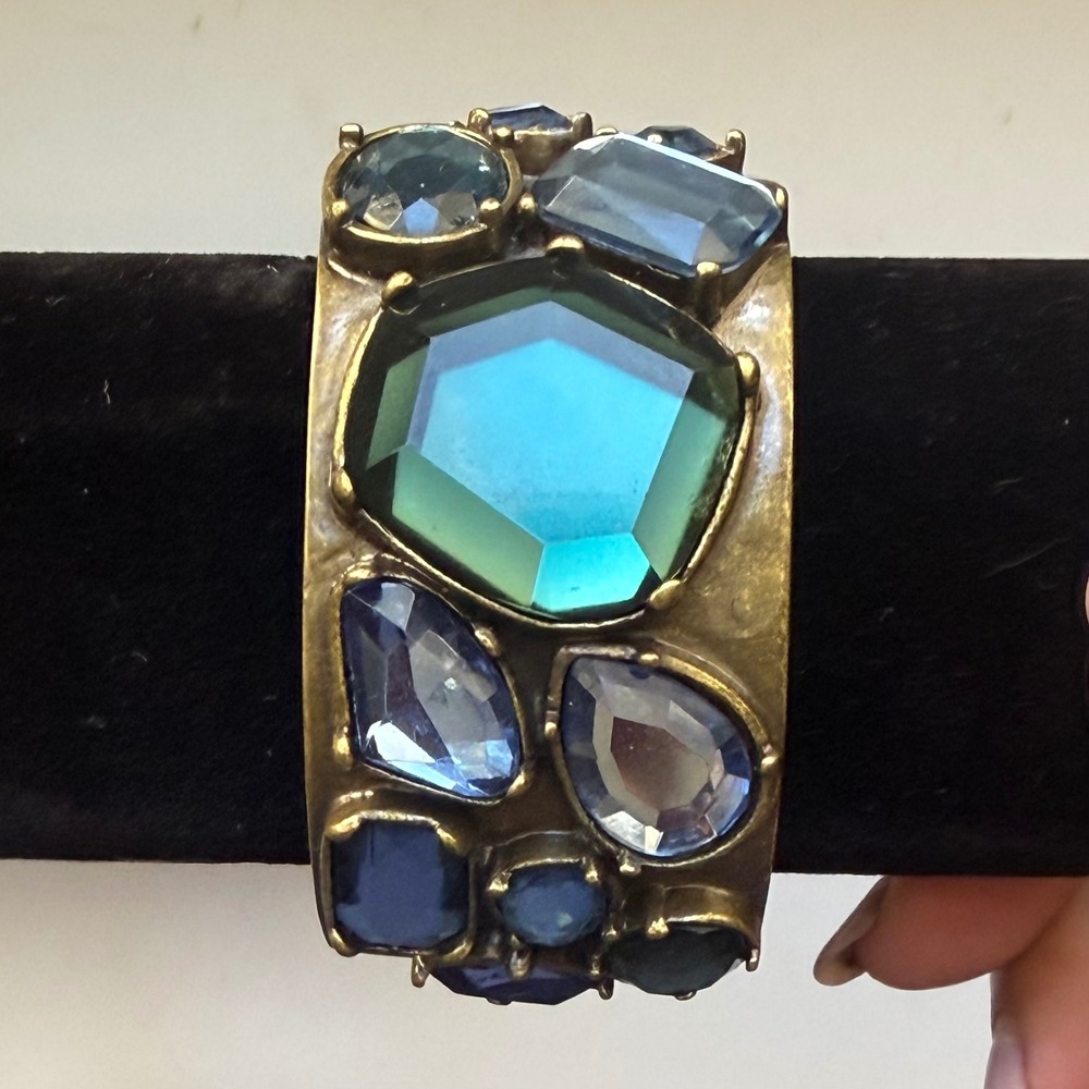VTG Chicos Antique Gold Tone Multi Gemstone Statement Cuff Bracelet